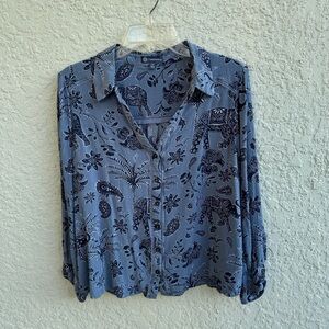 Democracy Blue Patterned Blouse